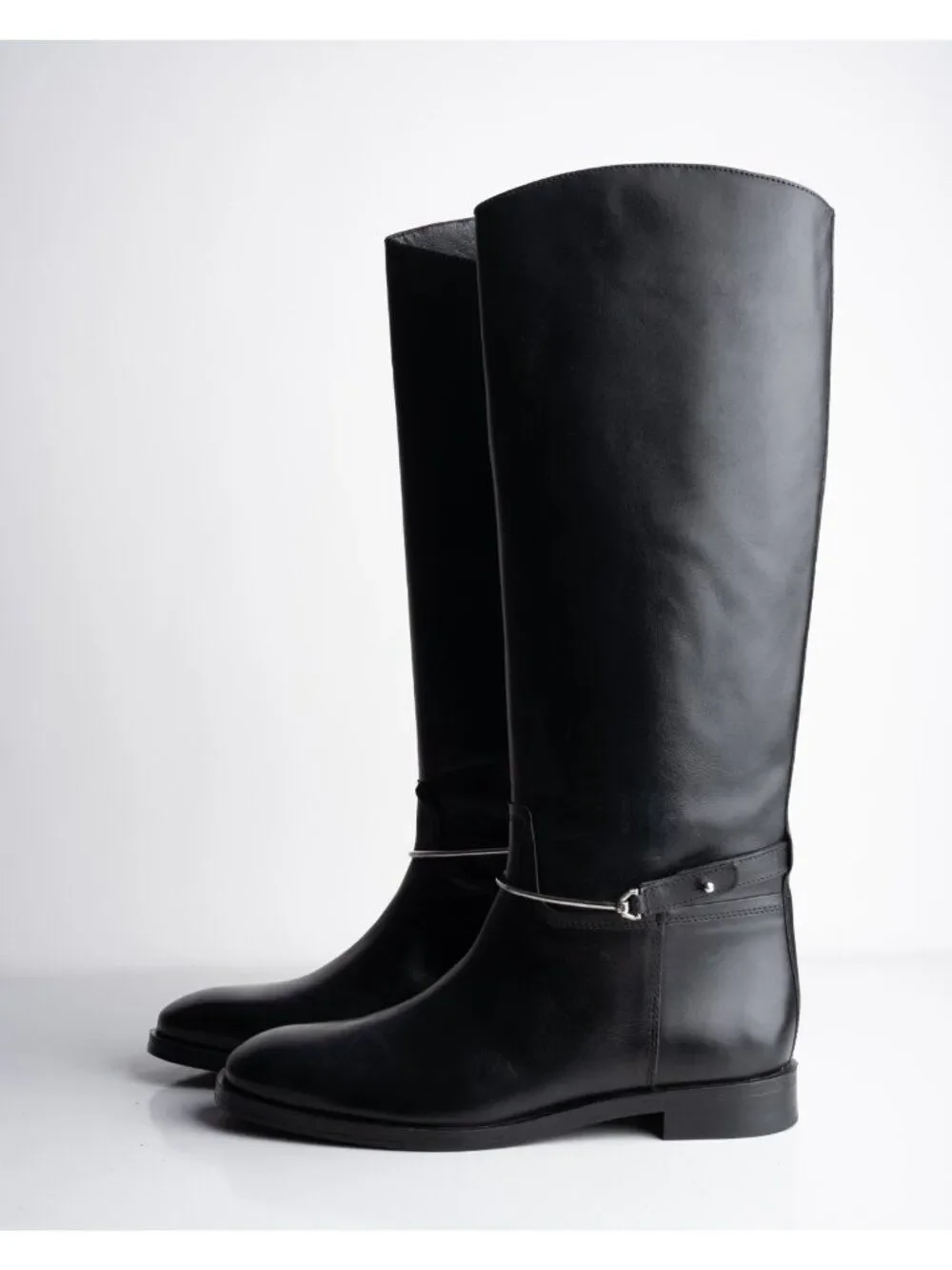 Massimo Dutti Womens Leather Knee High Riding Boots Black Sz US 7.5 EU 38 NWT